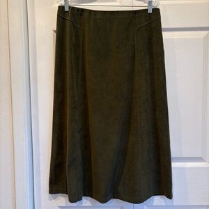 Vintage Sag Harbor Olive Green Faux Suede Ankle Length Skirt - Size 14P